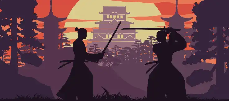 silhouette design of Japanese warriors 