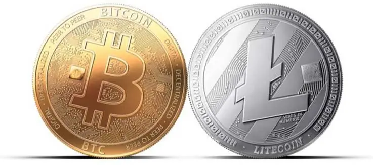 Bitcoin and Lite Coin on a white background