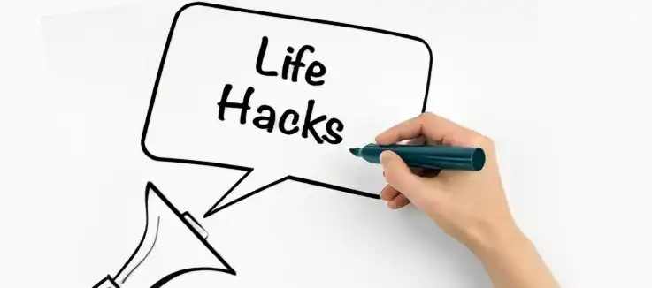 drawing of a megaphone with the words Life Hacks
