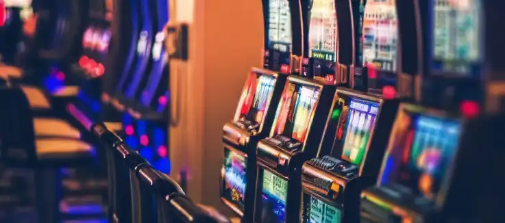 row of on-site, physical slot machines