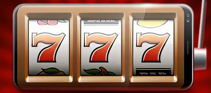 a red background with a three reel slot showing all 7 across